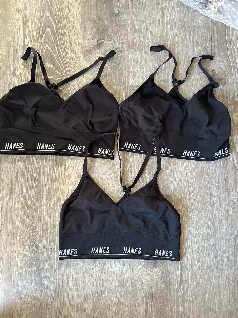 Hanes Black Seamless Logo-Trim Bralettes - Set of 3